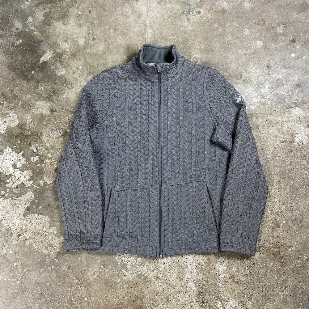 Spider Cable Knit Jacket Women's Size Large Gray Fleece Full Zip Outdoor Wear